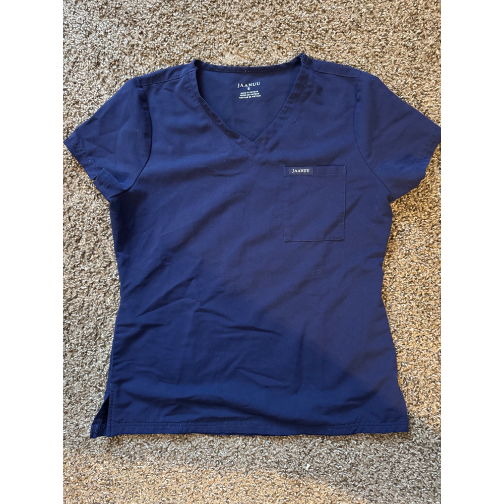 Women's Jaanuu Navy Short Sleeve V-Neck Scrub Top S